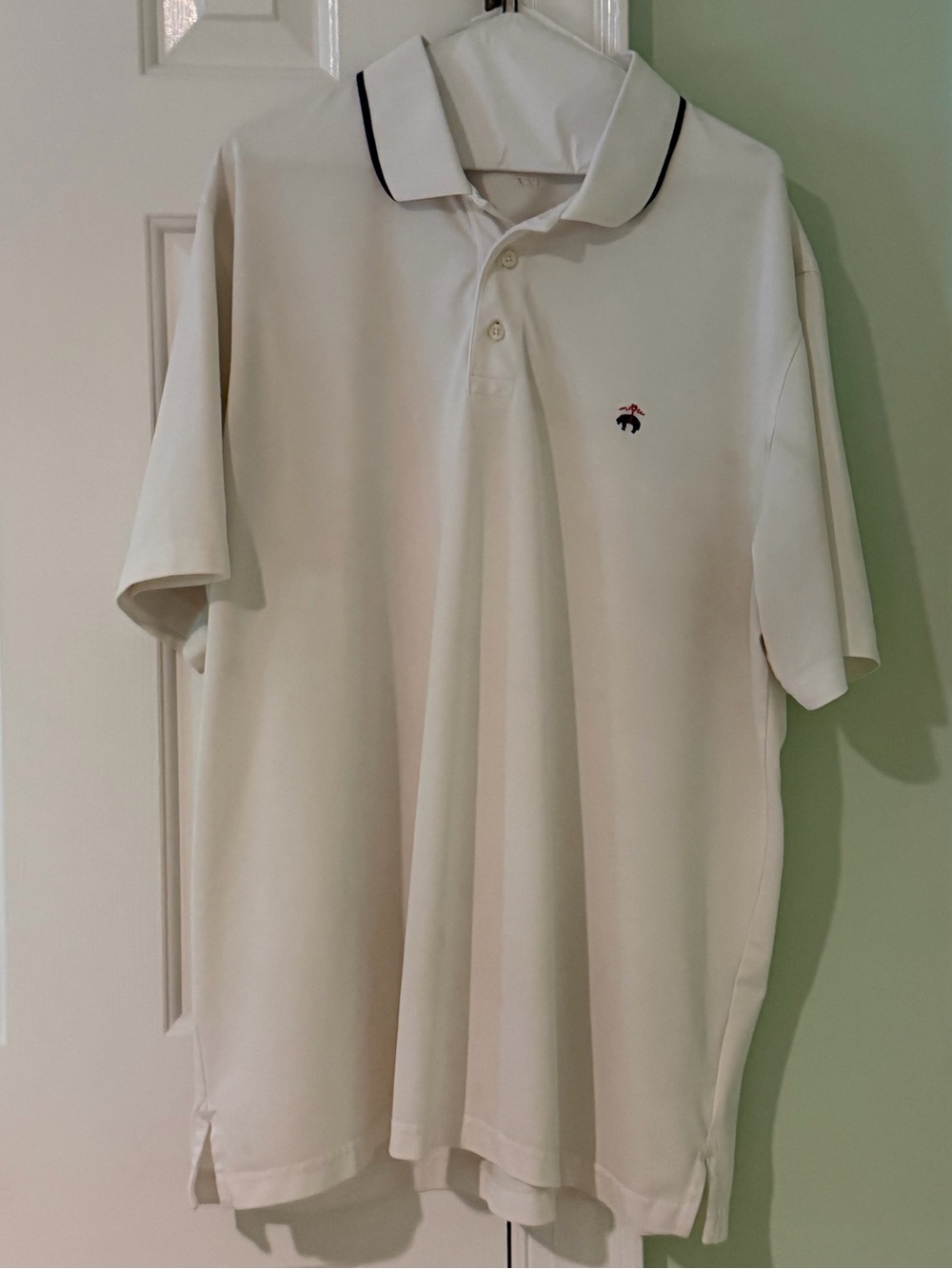 Brooks Brothers Performance Series Pique White Polo with Navy - XXL